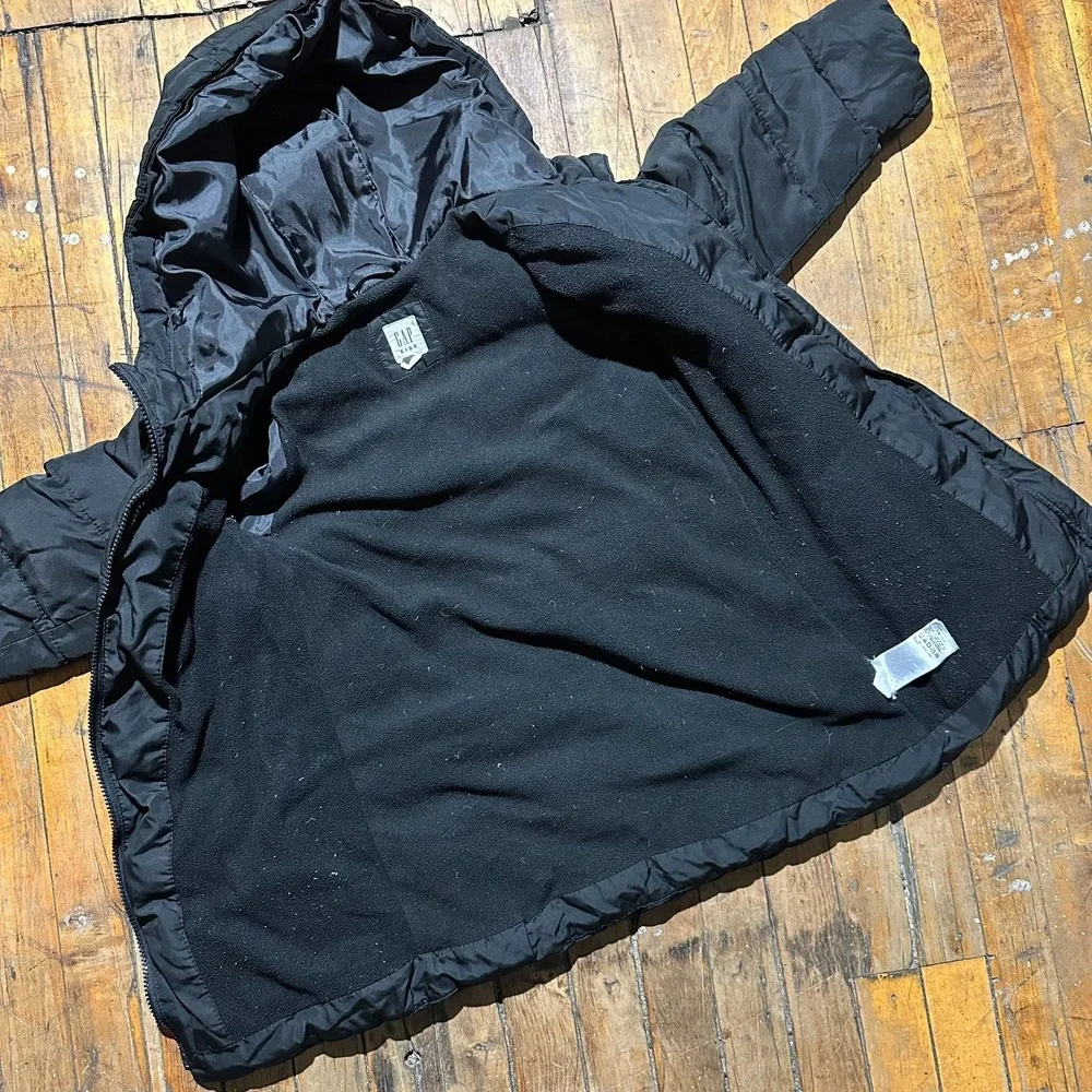 Gap‎ Parka Jacket Kids Small Black Regular Fit Long Sleeve Hooded Full Zipper